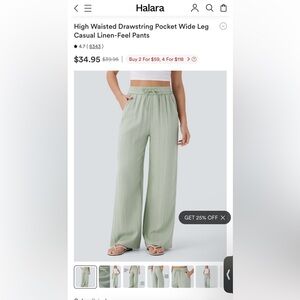 HALARA Linen-like Pants XL NWT LIGHT Sage Green Wide-Leg Pants Linen-feel Pocket